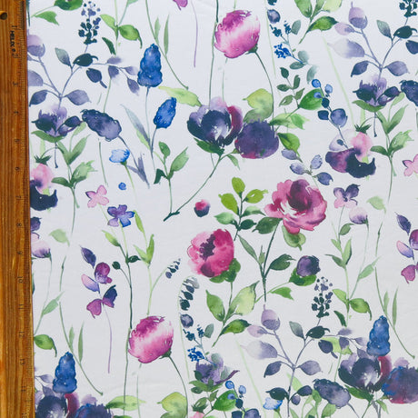 Poly Spandex Swimsuit Fabric Vintage Garden Floral Purple