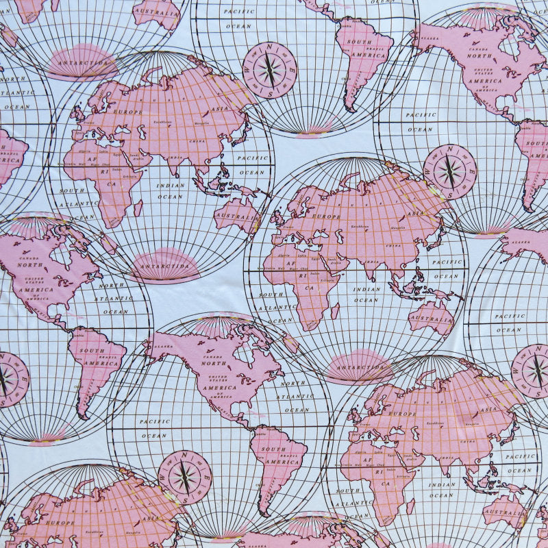 Swim Knit Nylon Spandex Vintage Map Print
