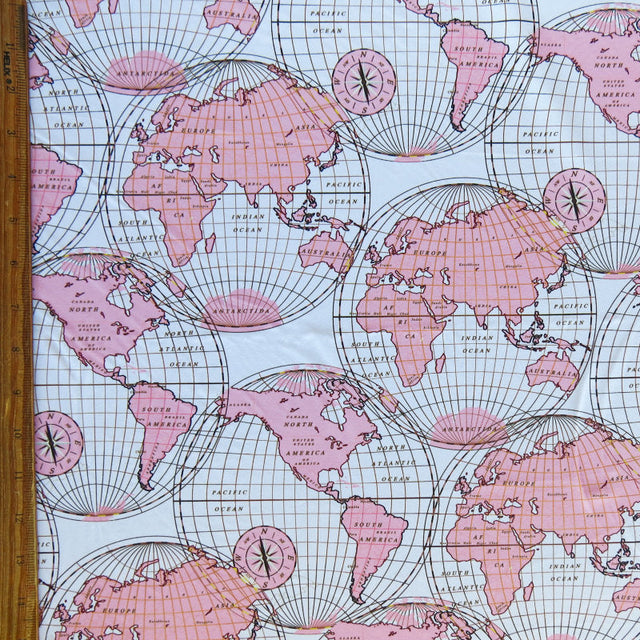 Swim Knit Nylon Spandex Vintage Map Print
