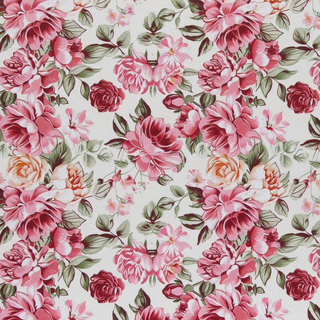 Poly Spandex Swimsuit Fabric Vintage Roses Pink