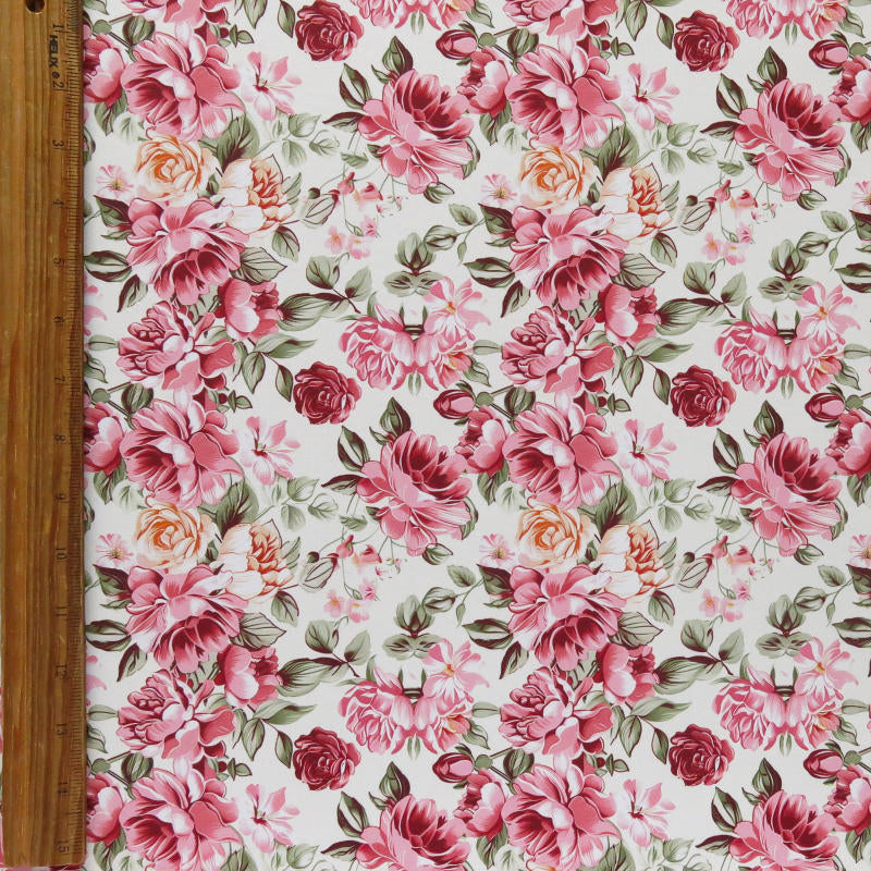 Poly Spandex Swimsuit Fabric Vintage Roses Pink