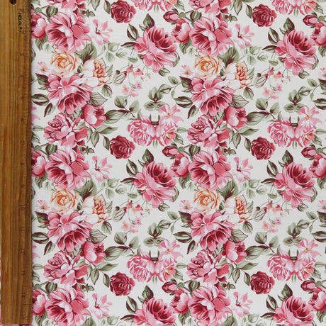 Poly Spandex Swimsuit Fabric Vintage Roses Pink