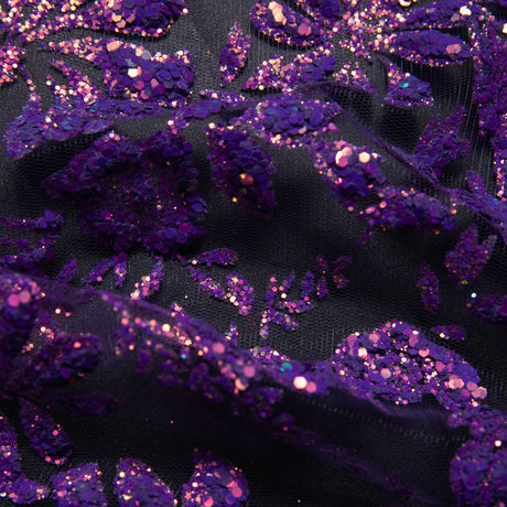 1 Yard Tulle Lace Fabric with Glitter Floral Design, 58" Wide