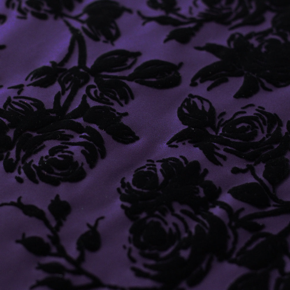 Rose Petal Nylon Spandex Fabric - Black Roses Floral, Violet or Navy, 58/60" Width (1 Yard)