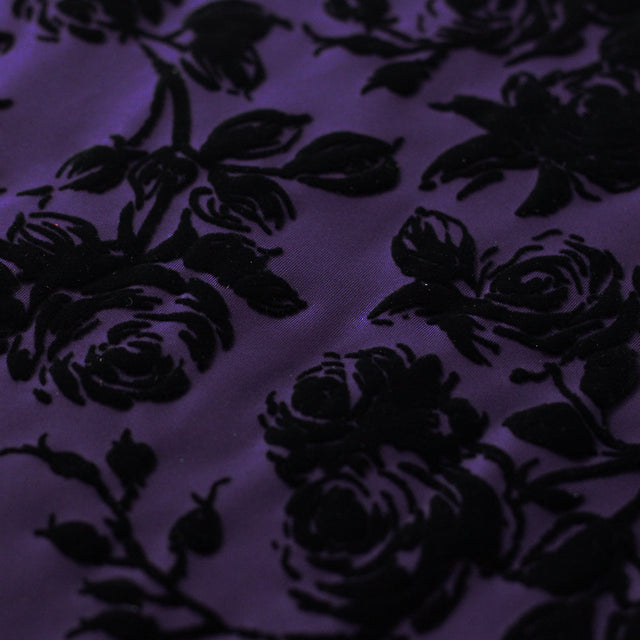 Rose Petal Nylon Spandex Fabric - Black Roses Floral, Violet or Navy, 58/60" Width (1 Yard)