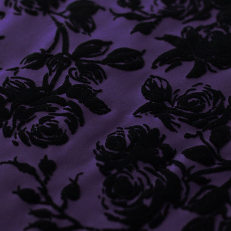 Rose Petal Nylon Spandex Fabric - Black Roses Floral, Violet or Navy, 58/60" Width (1 Yard)