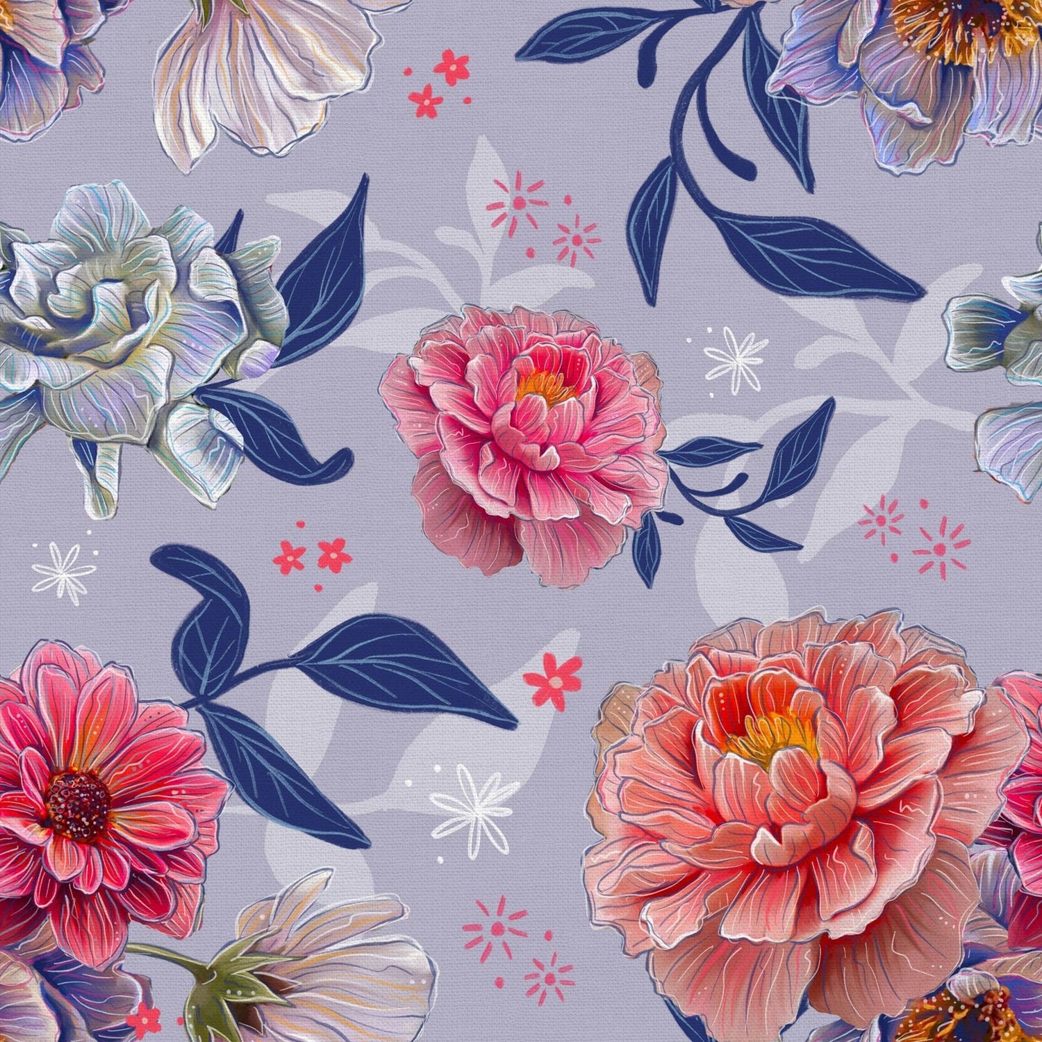 Quilting Cotton Visions Peony Garden Pink Pop Paintbrush Studio