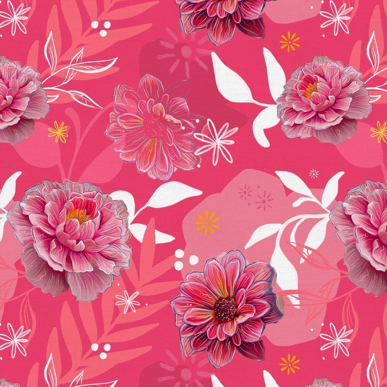 Quilting Cotton Visions Pink Pop Floral on Pink Paintbrush Studio