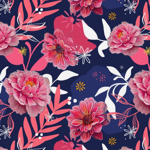 Quilting Cotton Visions Pink Pop on Navy Paintbrush Studio