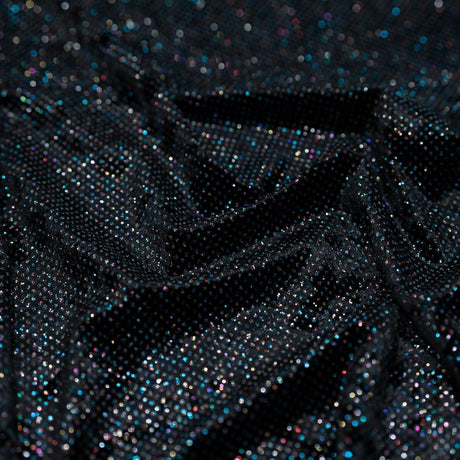 Glitter Printed Stretch Velvet Black Fabric