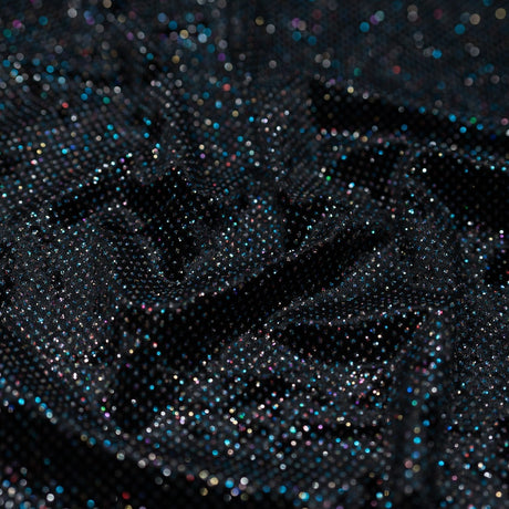 Glitter Printed Stretch Velvet Black Fabric