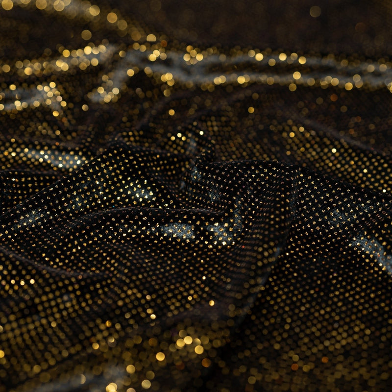 Glitter Printed Stretch Velvet Black Fabric