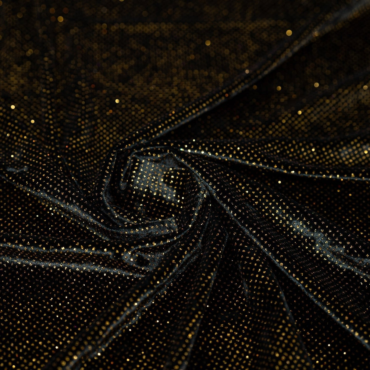Glitter Printed Stretch Velvet Black Fabric