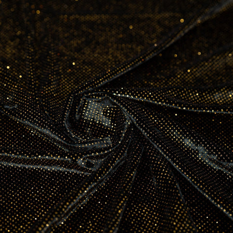 Glitter Printed Stretch Velvet Black Fabric