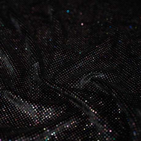 Glitter Printed Stretch Velvet Black Fabric