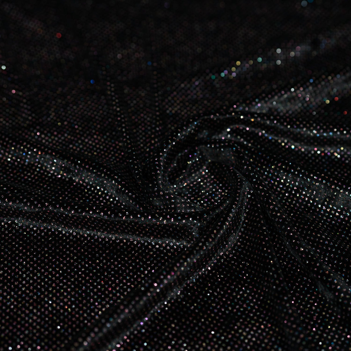 Glitter Printed Stretch Velvet Black Fabric