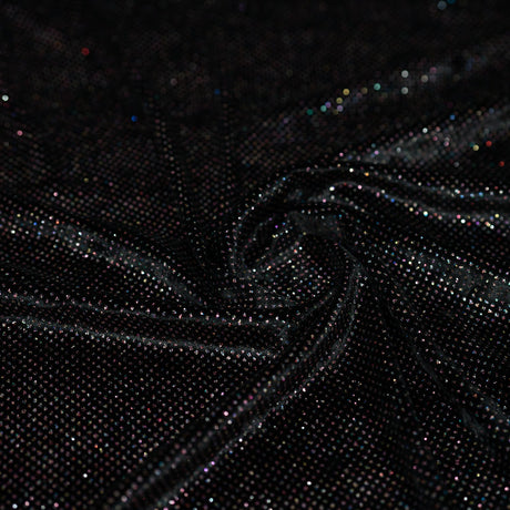 Glitter Printed Stretch Velvet Black Fabric