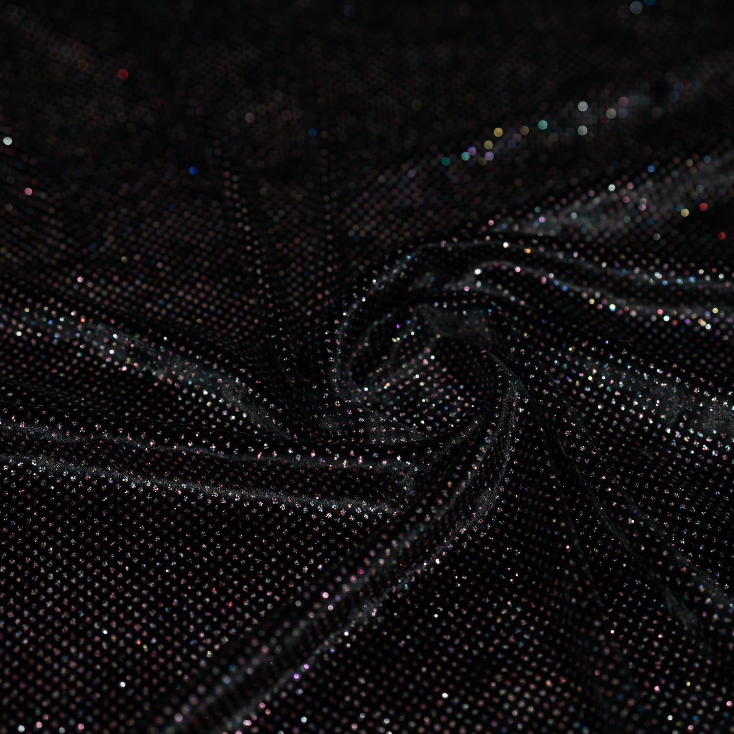 Vivian Glitter Printed Stretch Velvet Fabric - Black/Copper, Black/Olive, Black/Green, Black/Pink, Black/Blue Multicolored, Black/Multicolored, Black/Fuchsia Multicolored, 58/60" Width (1 Yard)