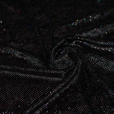 Vivian Glitter Printed Stretch Velvet Fabric - Black/Copper, Black/Olive, Black/Green, Black/Pink, Black/Blue Multicolored, Black/Multicolored, Black/Fuchsia Multicolored, 58/60" Width (1 Yard)