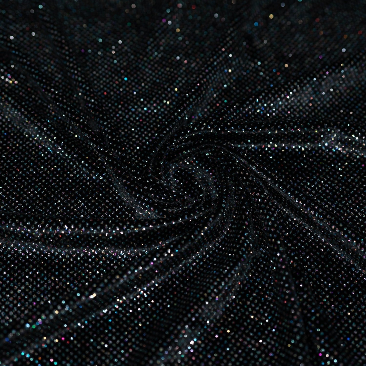 Glitter Printed Stretch Velvet Black Fabric