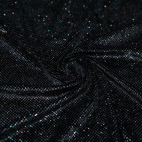 Glitter Printed Stretch Velvet Black Fabric