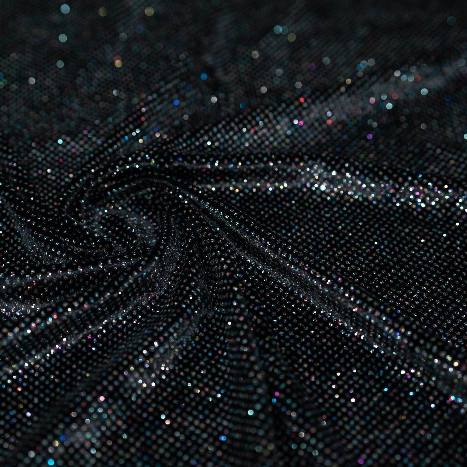 Glitter Printed Stretch Velvet Black Fabric