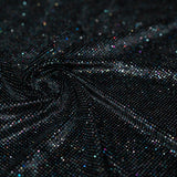 Glitter Printed Stretch Velvet Black Fabric