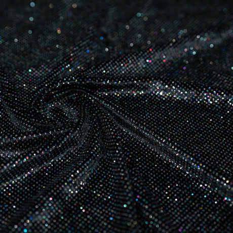 Glitter Printed Stretch Velvet Black Fabric