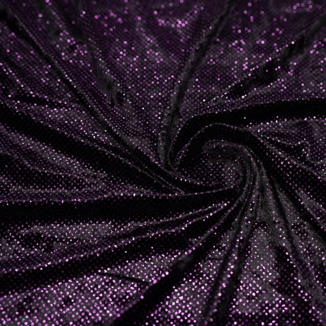 Glitter Printed Stretch Velvet Black Fabric