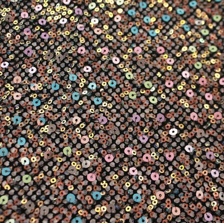 Vogue Stretch Netting Sequin Nylon Spandex Fabric - Black, White Embroidered Sequins, 56" Width (1 Yard)