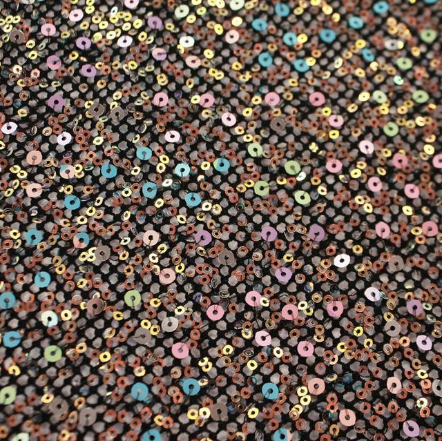 Vogue Stretch Netting Sequin Nylon Spandex Fabric - Black, White Embroidered Sequins, 56" Width (1 Yard)