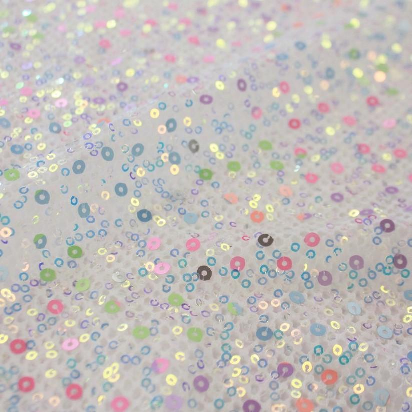 Vogue Stretch Netting Sequin Nylon Spandex Fabric - Black, White Embroidered Sequins, 56" Width (1 Yard)