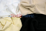 Waffle Brocade Polyester Fabric - Textured Waffle Grid, 60" Width, White, Ivory, Champagne, Black (1 Yard)