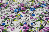 Watercolor Floral L'Amour Satin Fabric - Ivory Magenta Watercolor Floral Print, 58/60" Width (1 Yard)