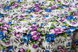 Watercolor Floral L'Amour Satin Fabric - Ivory Magenta Watercolor Floral Print, 58/60" Width (1 Yard)
