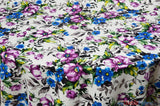 Watercolor Floral L'Amour Satin Fabric - Ivory Magenta Watercolor Floral Print, 58/60" Width (1 Yard)