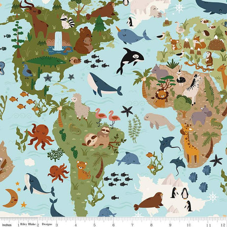 Wide Quilt Backing Created with Love Map Sky Riley Blake