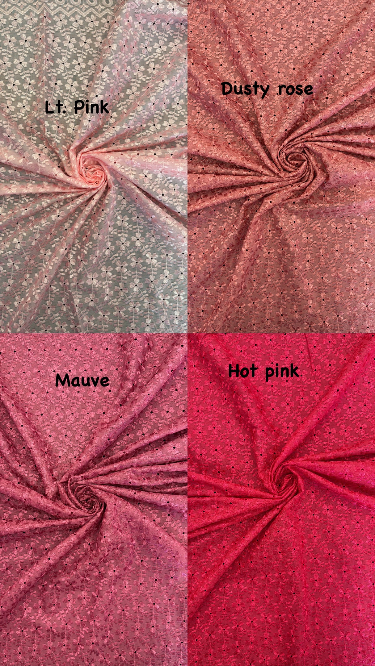 Heavy Eyelet Mauve Polyester Cotton Fabric - Mauve Floral Embroidery, 41"-42" Width