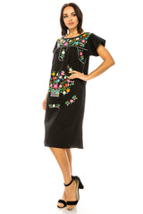 Unik Embroidered Traditional Mexican Dress Cotton Fabric - Detailed Embroidery, Multiple Colors, S-M-L-XL-2XL-3XL (1 Piece)