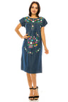 Unik Embroidered Traditional Mexican Dress Cotton Fabric - Detailed Embroidery, Multiple Colors, S-M-L-XL-2XL-3XL (1 Piece)