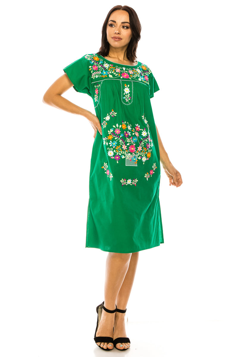 Unik Embroidered Traditional Mexican Dress Cotton Fabric - Detailed Embroidery, Multiple Colors, S-M-L-XL-2XL-3XL (1 Piece)