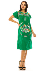 Unik Embroidered Traditional Mexican Dress Cotton Fabric - Detailed Embroidery, Multiple Colors, S-M-L-XL-2XL-3XL (1 Piece)