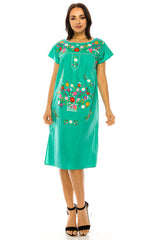 Unik Embroidered Traditional Mexican Dress Cotton Fabric - Detailed Embroidery, Multiple Colors, S-M-L-XL-2XL-3XL (1 Piece)