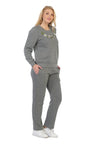 Lightweight Fleece Pullover Sweater With Matching Pants Cotton Polyester Blend Fabric - Flowery Embroidery, Black, Burgundy, D.Grey, L.Grey, Navy, Fushia, Purple, S, M, L, XL (1 Set)