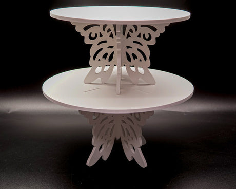 2 Piece Butterfly White Wooden Cake Dessert Stand