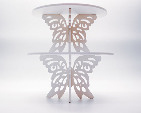2 Piece Butterfly White Wooden Cake Dessert Stand