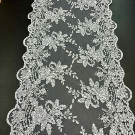 White Sequin Lace Fabric - Embroideries On Mesh, White, 52-60" Width