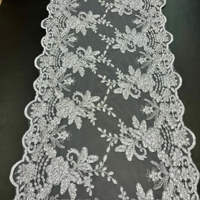 White Sequin Lace Fabric - Embroideries On Mesh, White, 52-60" Width