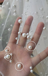 1 Yard White Pearl Mesh Lace Fabric Bridal Wedding Dress Sequin Beaded French Tulle 150cm