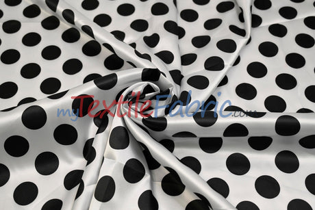 Polka Dot Charmeuse Satin Fabric - 58/60" Width, Multiple Colors, 1.5" Dots (1 Yard)